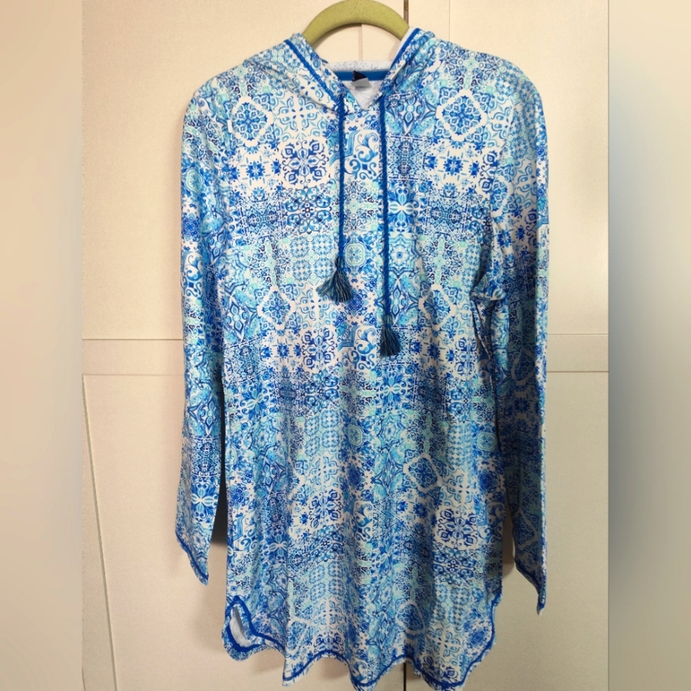 Aqua Sol Hooded Sun Protection Dress Or Tunic Coverup Sz M Unworn Cond